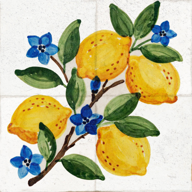 Carreaux de mosaïque autocollants en vinyle « Citron de la côte amalfitaine » de 10 x 10 cm
