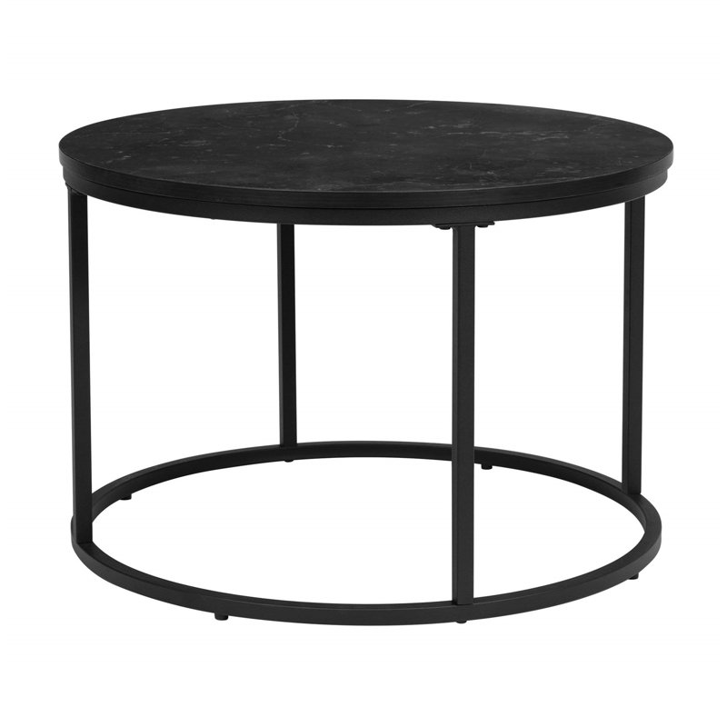 Table d'appoint ronde décorative avec plateau en faux marbre, noir