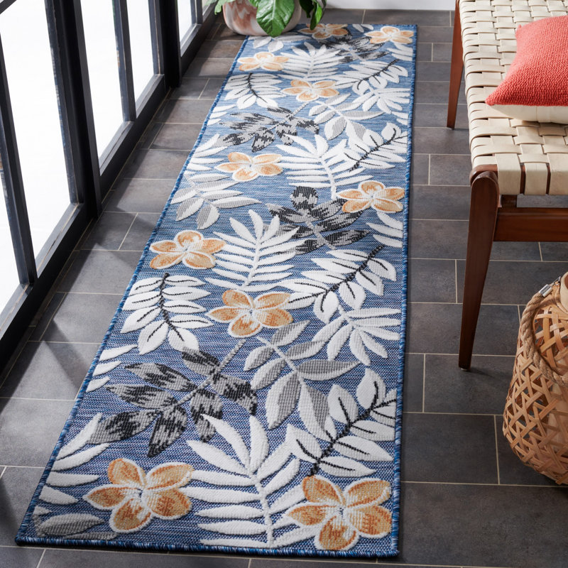 Strinko Floral Blue/Gray Indoor / Outdoor Area Indoor/Outdoor Area Rug, Runner 2' x 9'