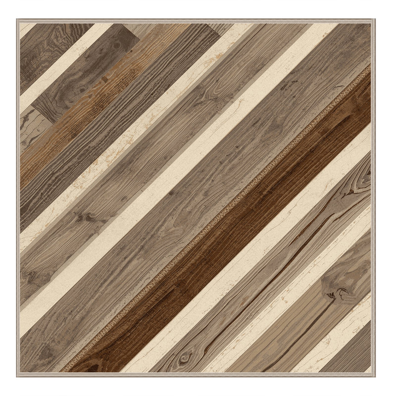 Machine Washable Penola Rustic Wood & Shiplap Rug in Gray – Beige Binding, 8' Square
