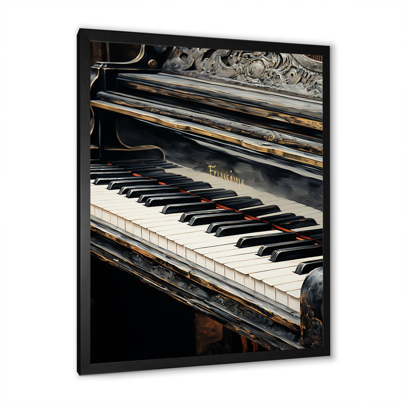 Clés de piano noires et blanches à la sérénité - décoration murale piano, Cadre simple noir, H 20 po x l 12 po x P 1 po