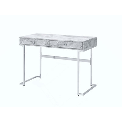 Bureau en faux marbre avec tiroirs spacieux, parfait pour les espaces de travail modernes et élégants.