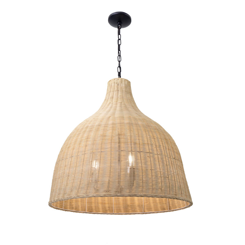 3 Light Large Rattan Pendant Light, 23.5" H x 23.6" W x 23.6" D