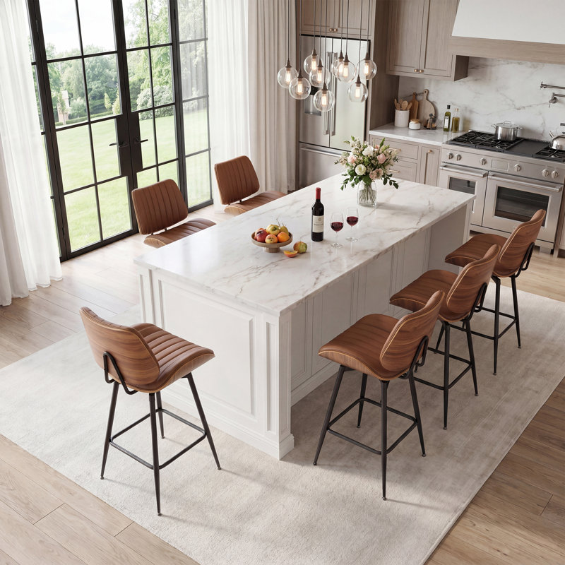 Swivel Upholstered Faux Leather Bar Stool, Brown