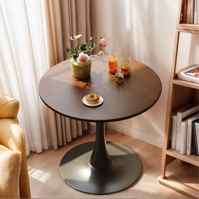 Table ronde en noyer, table de salle à manger moderne, table de salle à manger, plateau en panneau de fibres à densité moyenne et base tulipe en acier, table de cuisine, table basse de style Mid-Century de 24 pouces