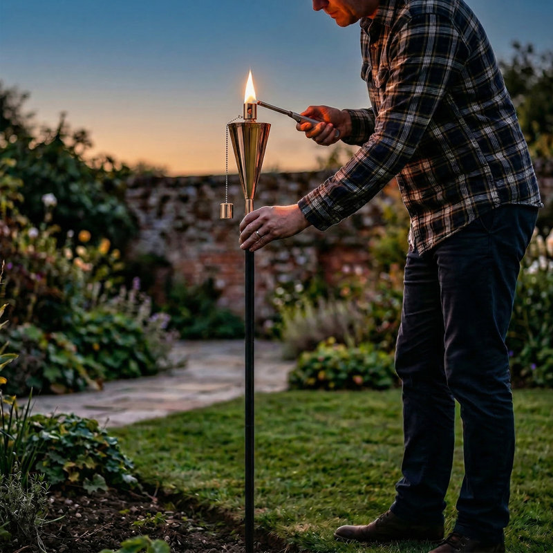 Lampe torche à huile de 55 po pour l'extérieur - Ensemble de 4 torches en acier inoxydable à l'épreuve de la rouille, 12,17 oz, comprenant un entonnoir et des mèches en fibre de verre pour la cour (Or rose)