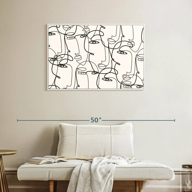 Illustration de visages de femmes, Cadre flottant blanc, 37 po x 25 po