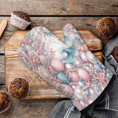 Seashell and Pearl Oven Mitt Cotton Twill