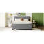 Lit plateforme tapissier en lin gris moderne avec tête de lit texturée en brique et lit gigogne simple pour lit gigogne chic