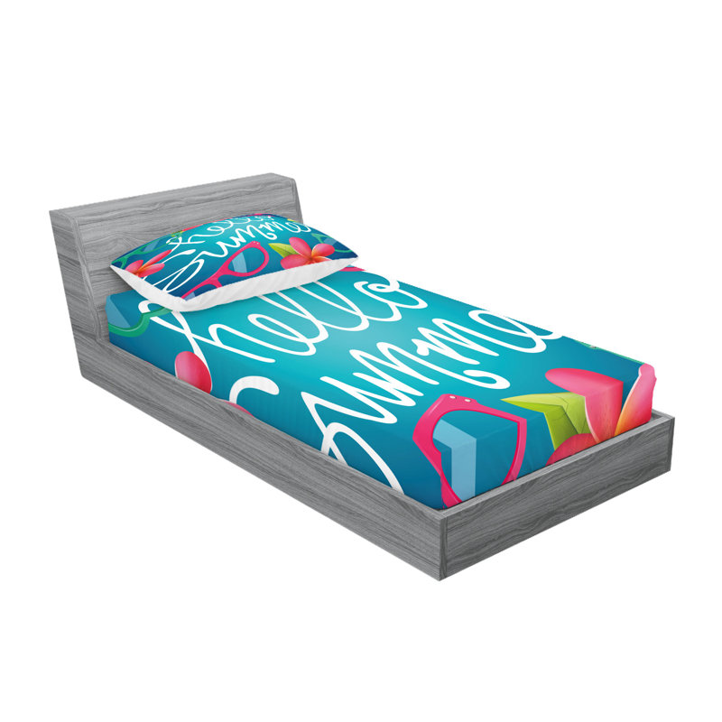 Multicolore drap-housse et coussin décoratif Ambesonne Hello Summer, Ensemble de draps-housses pour lit simple + 2 taie