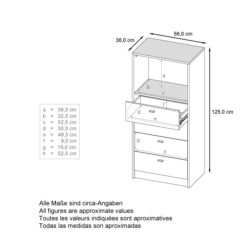 Frano 4 Drawer 56Cm W Chest of Drawers, Matt white/Avola anthracite