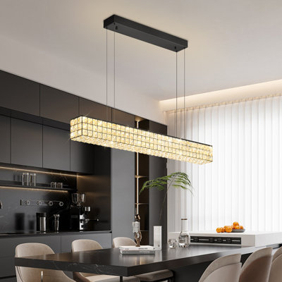 Modern Crystal Chandelier Rectangular Crystal Chandelier Contemporary Linear Pendant Ceiling Light Fixture For Living Dining Room Kitchen Island (l 40")
