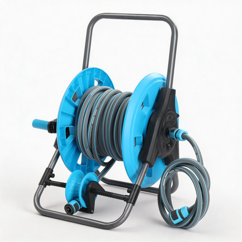 Dévidoir portatif pour boyau d'arrosage avec adaptateur 1,9 M à connexion rapide et buse multifonctionnelle