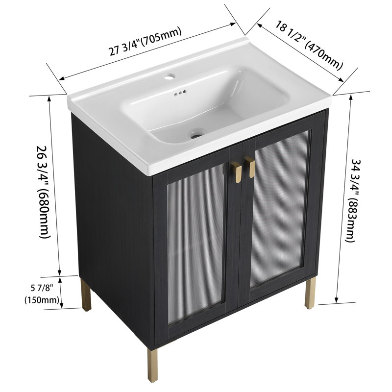 Meuble-lavabo autoportant simple 28 po avec plateau en céramique Izaaz