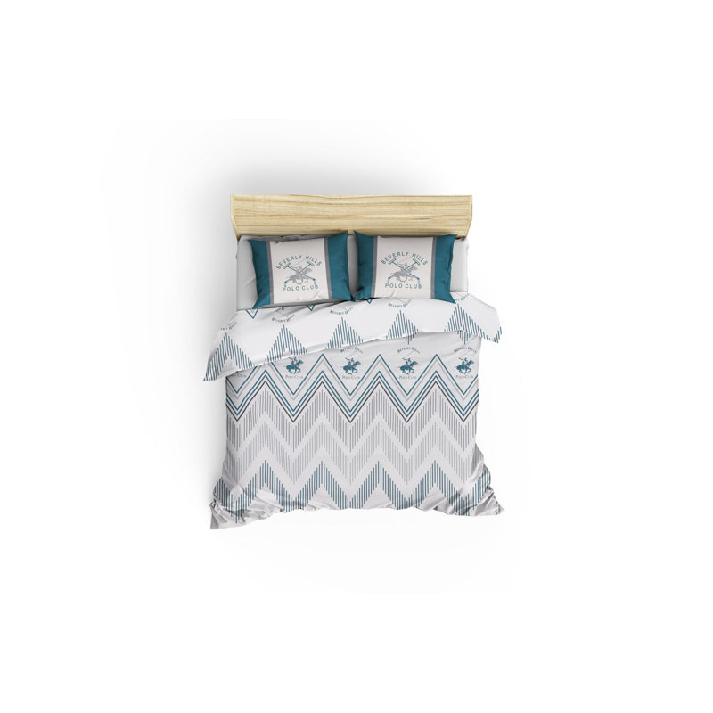 Ensemble de housse de couette en coton vert / blanc / gris, Housse de couette double + 2 taies d'oreiller 24 p