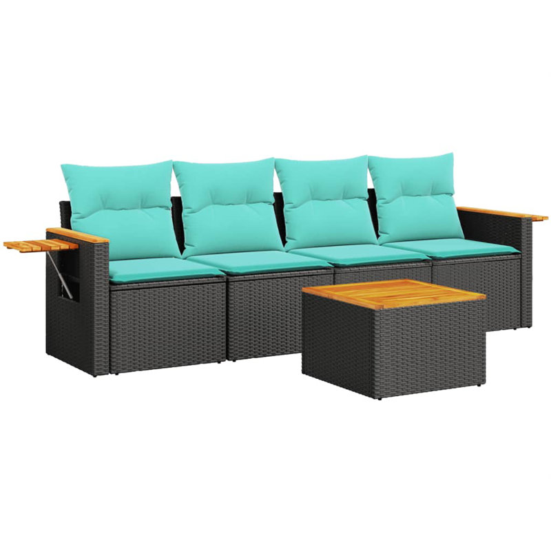  Ensemble de canapé de patio 5 pièces avec coussins en rotin de polyester noir