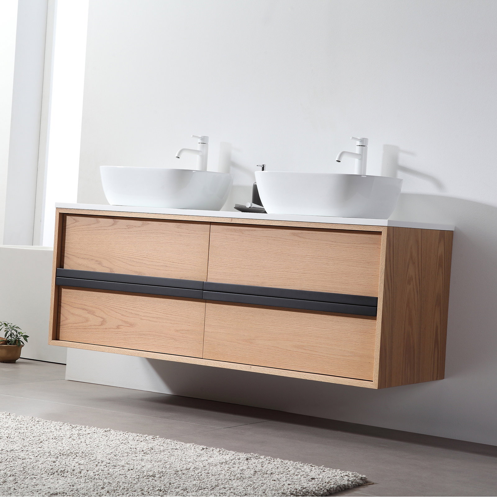 Sintra 55" Eucalyptus Double Bathroom Vanity, Whitewash