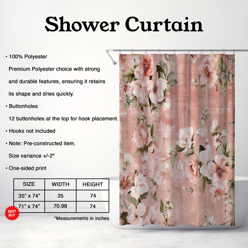 Rideau de douche standard 1 pièce, H 74 po x l 71 po