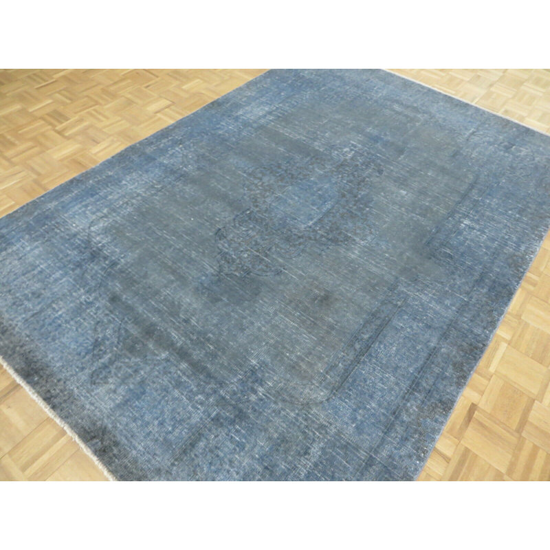 Tapis gris en laine noué à la main de conception unique 6 pi 4 po x 9 pi 1 po Ezekiell