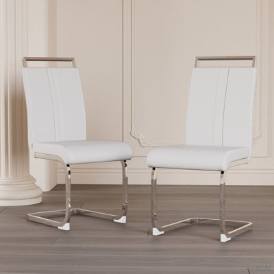 Modern Dining Chairs,PU Faux Leather High Back Upholstered Side Chair With C-Shaped Tube Plating Metal Legs For Dining Room Kitchen Vanity Patio Club