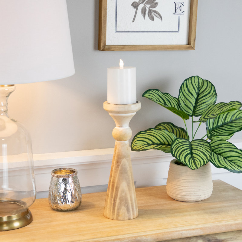 12'' H Wood Tabletop Candlestick, Brown
