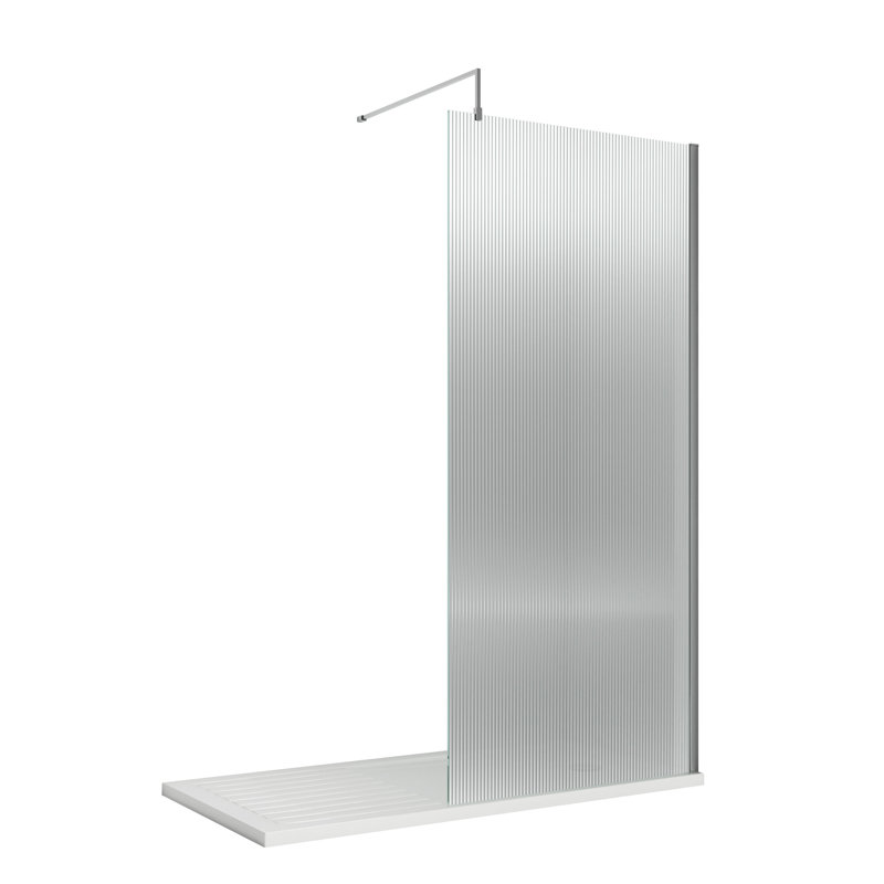 Bayswater 900x1950mm Chrome Fluted Wetroom Screen Including Support Bar