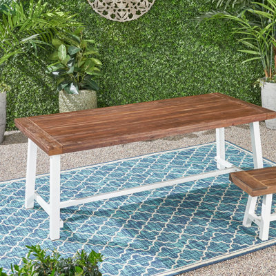 Table de salle à manger de style industriel moderne 79 - Structure en bois et métal pour 8 personnes 79 po de longueur x 36 po de largeur 30 po de hauteur Brun foncé + extérieur en bois blanc / brun / blanc