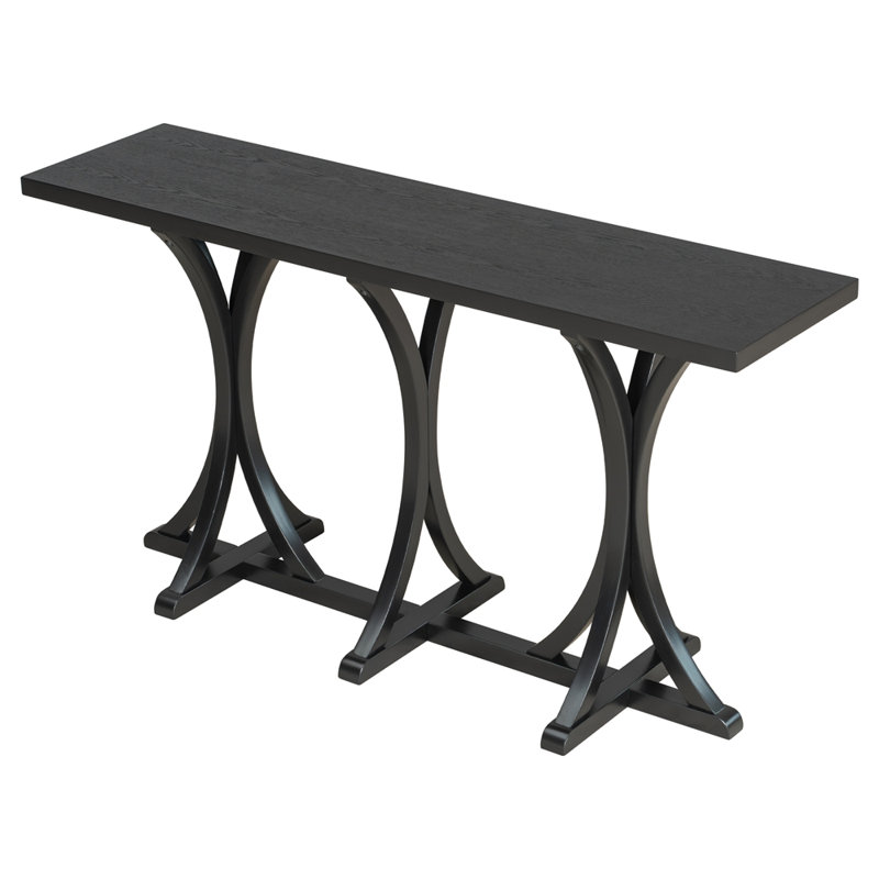 Farmhouse Entryway Table with Rubber Wood Slender Curved Legs, Black