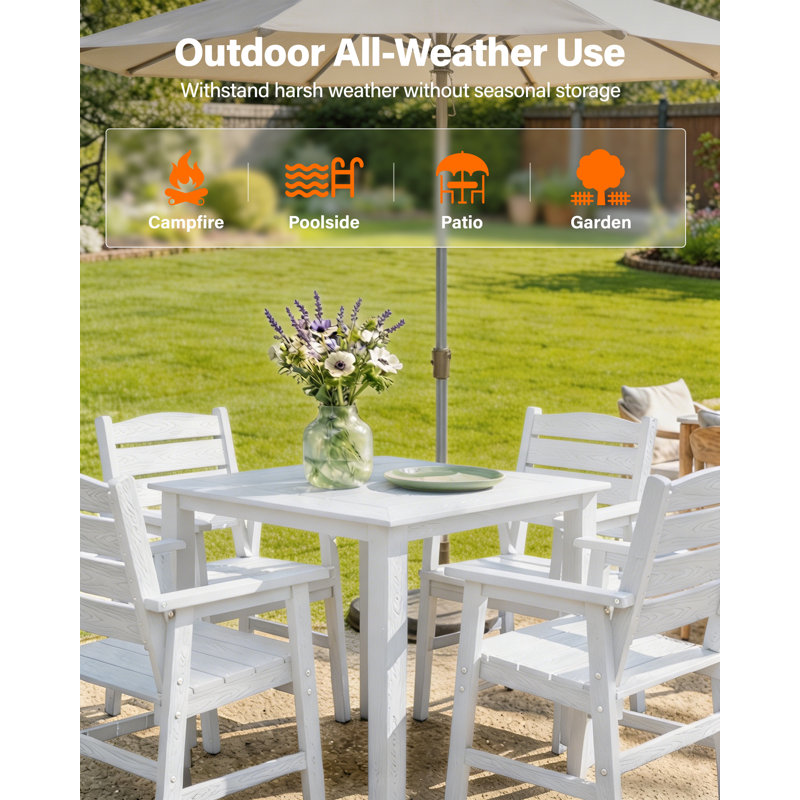 Patio Table Square All-Weather HIPS Patio Dining Table Outdoor Dining Table for Backyard Garden Deck Poolside, White, White