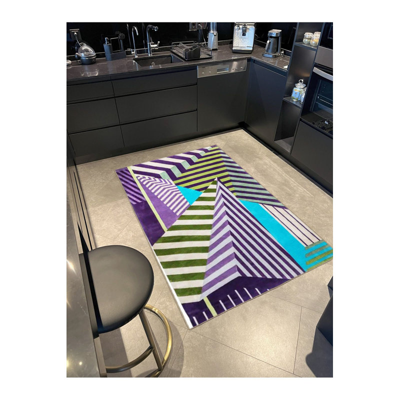 Tapis décoratif moderne à motif géométrique mauve à rayures géométriques, Square 3'3" Rug Pad Included