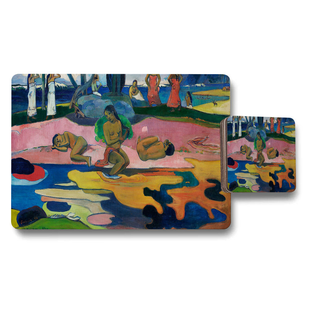 Colorful Beach Scene Placemat and Coaster Set for Table Decor