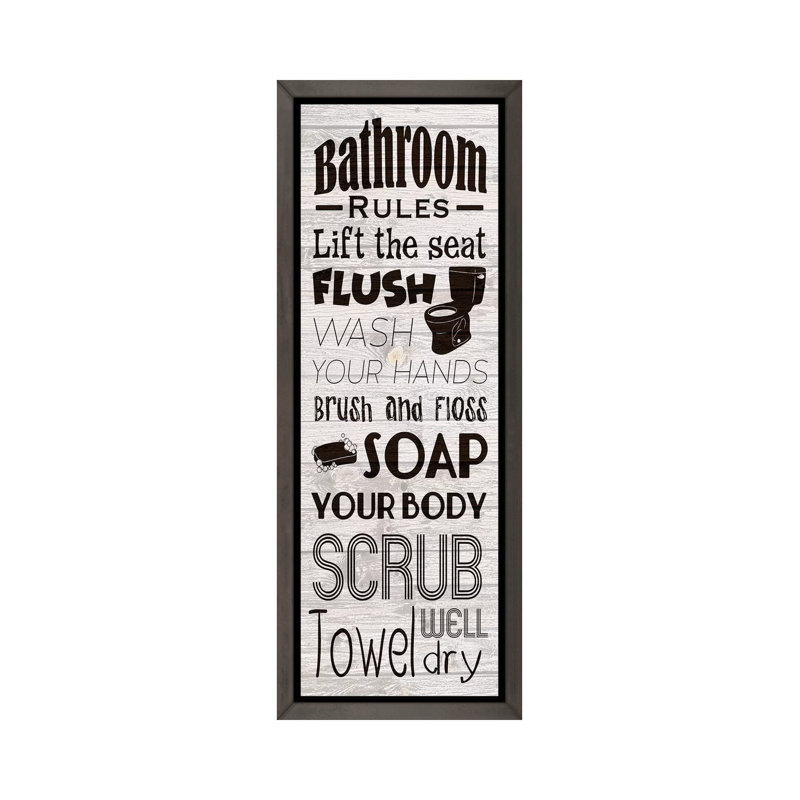 Reproduction d’art textuel sur toile, "Bath rules" par Marcus prime, H 60 po x l 20 po x P 1,5 po, Pas de tapis