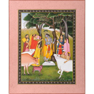 Gopis agréable Krishna | Aquarelle sur papier