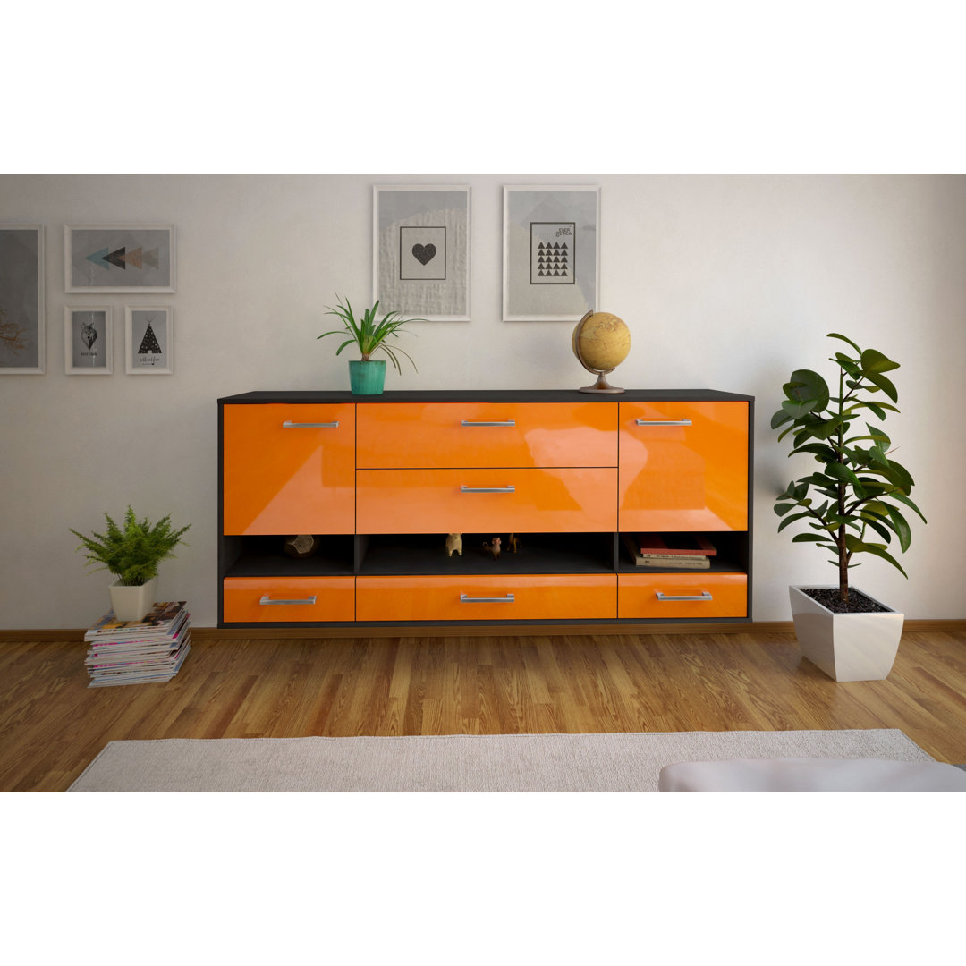 Sideboard Lafayette, Farbe: Orange/Weiß, Fliegend/Metallgriffe, Größe: 180x79x35cm