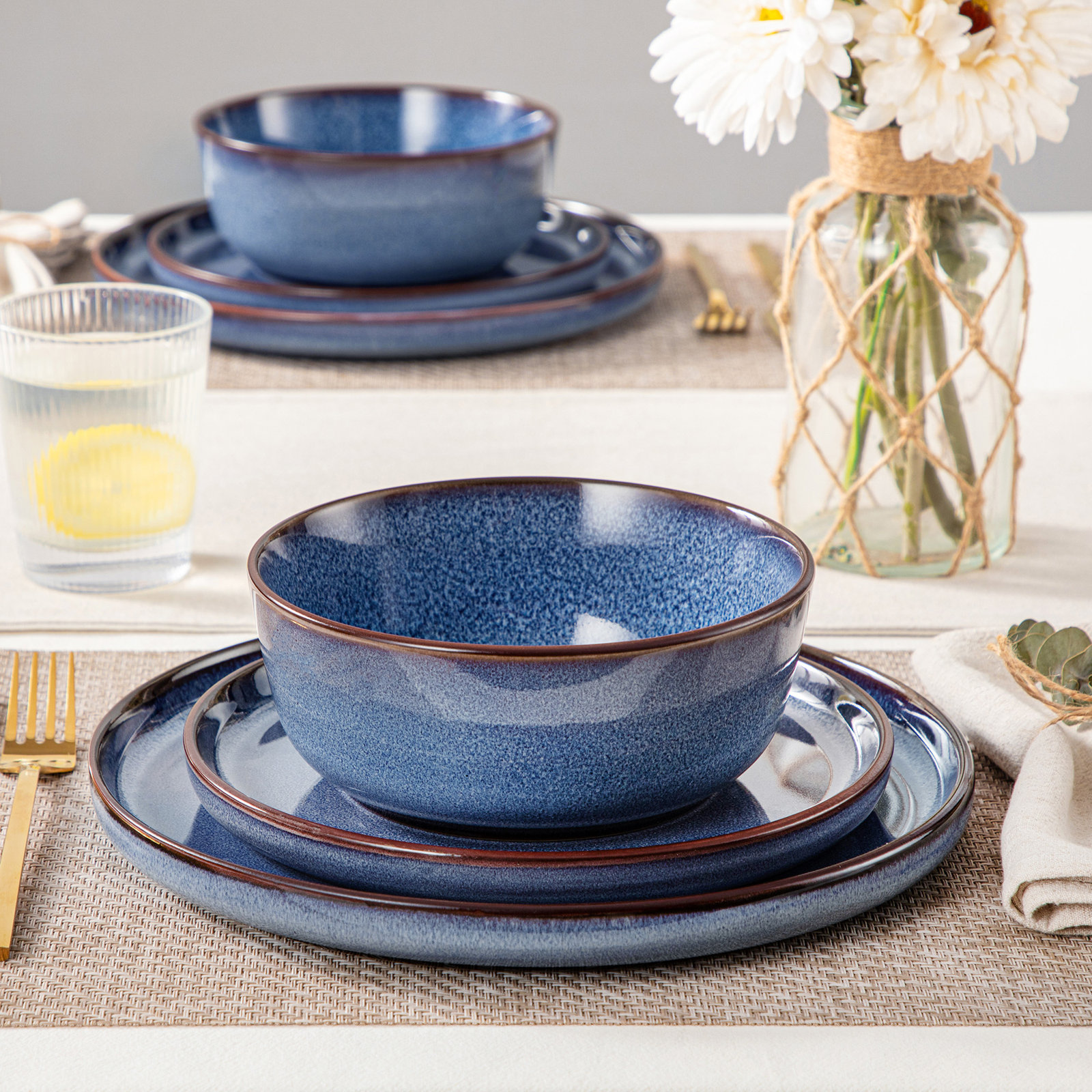 Marienne Ceramic Dinnerware Set, Blue