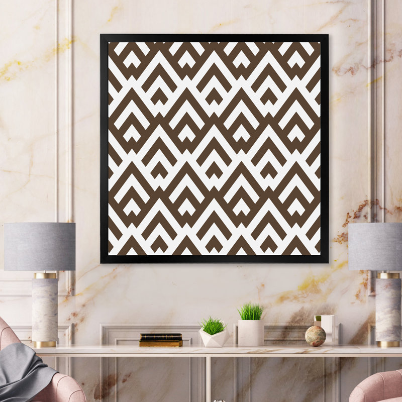 «Dark Brown Triangular Geometrics», reproduction d'art moderne sur toile, Cadre photo noir, H 30 po x l 30 po