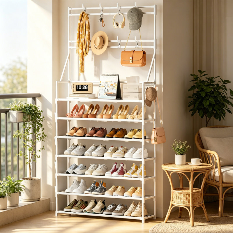 16 Pair Shoe Storage Cabinet, White