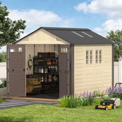8 Ft. W X 10 Ft. D Plastic Storage Shed With Floor, Resin Shed With Reinforced Steel Structure