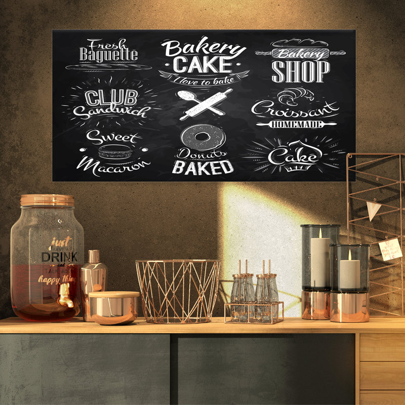 Personnages de boulangerie - reproduction d'art textuel, H 16 po x l 32 po x P 1 po, Toile tendue