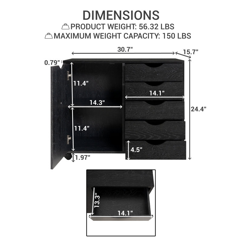 5-Drawer Decorative Filing Cabinet on Wheels – Stylish Office Storage Cabinet with Locking Features for Secure and Efficient Organization
