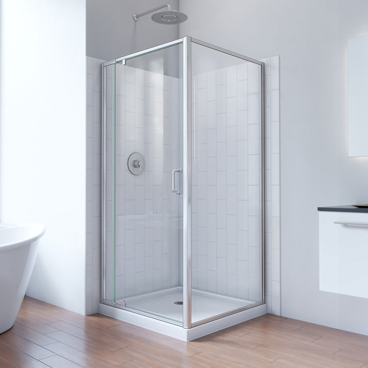 Flex 32" W x 32" D x 78" H Semi-Frameless Square Shower Enclosure with Fixed Panel and Base Included