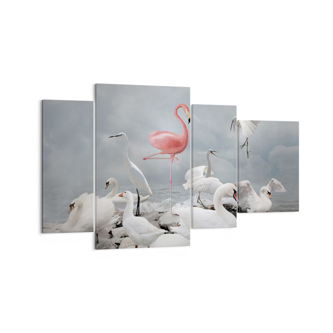 4-tlg. Leinwandbilder-Set Flamingo Swan Fantasy