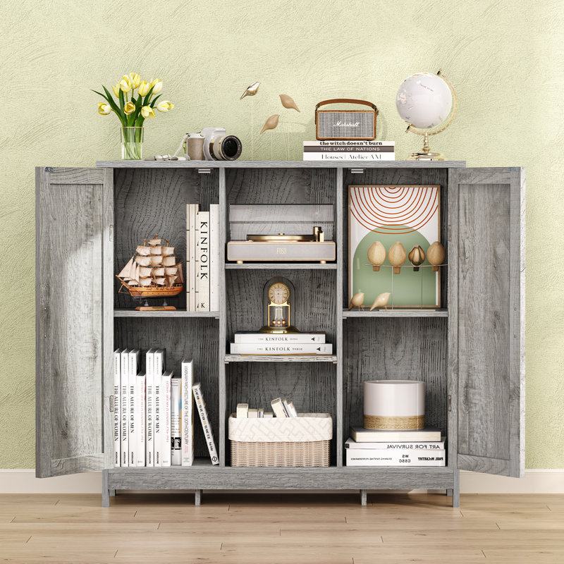 Kainaat 31.7'' Tall Floor Storage Cabinet,Bathroom Storage Cabinet with 2 Doors and 2 Open Shelves, Gray