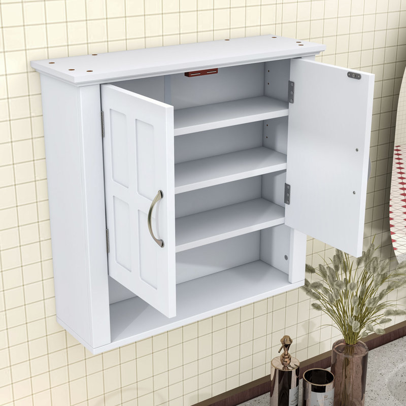 Armoire à pharmacie élégante avec tablettes réglables et tablette ouverte, Blanc