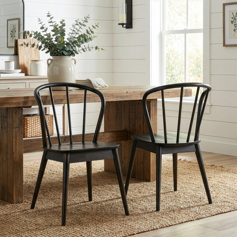 Kimmori 18'' H Solid Wood Side Chair, Black Wash