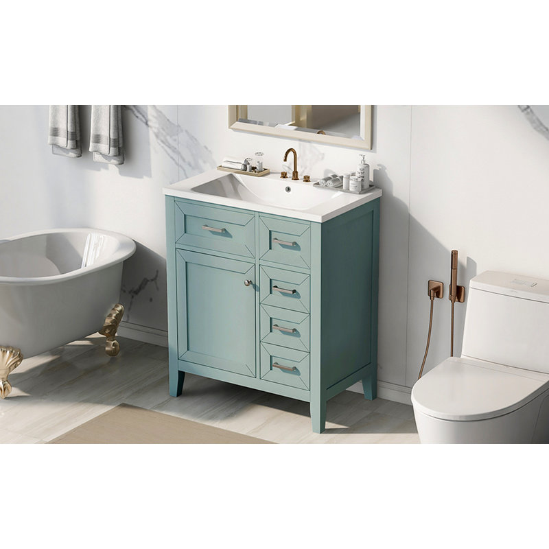Ensemble de meuble-lavabo avec lavabo 30 po, armoire de salle de bain avec tiroirs, cadre solide et panneau de fibres à densité moyenne (ancien numéro de référence: N725S999222F)