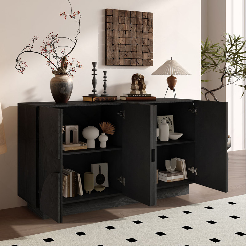 4-Door Large Storage Sideboard, Wood Sideboard Cabinet with Semi-Circular Handles and Adjustable Shelves for Dining Room, Kitchen, and Living Room