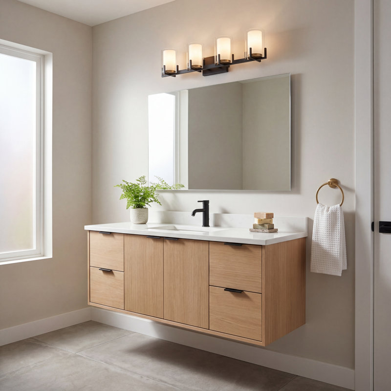 Trimidus 4-Light Bathroom Vanity Light In Matte Black With Warm Brass Accents, 7.5" H x 33" W x 33" D, 4 Lights