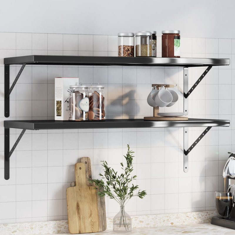 Antavion Stainless Steel Bracket Shelf, Black, 3cm H x 100cm W x 40cm