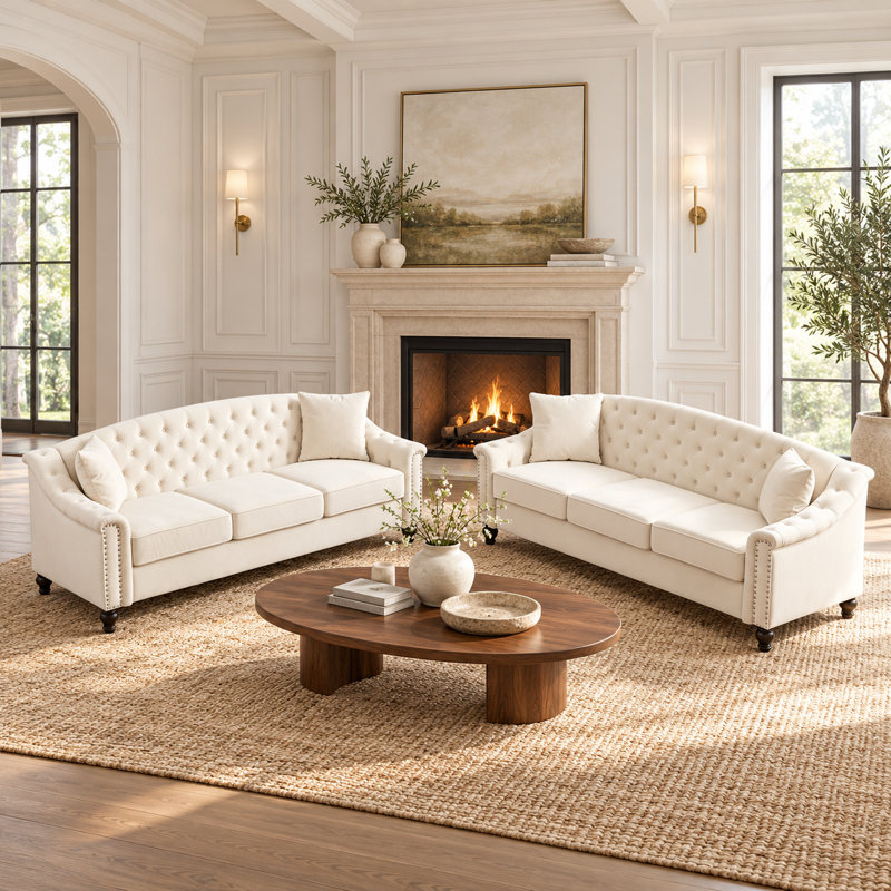 Ensemble de canapés Chesterfield Chisholm, Beige